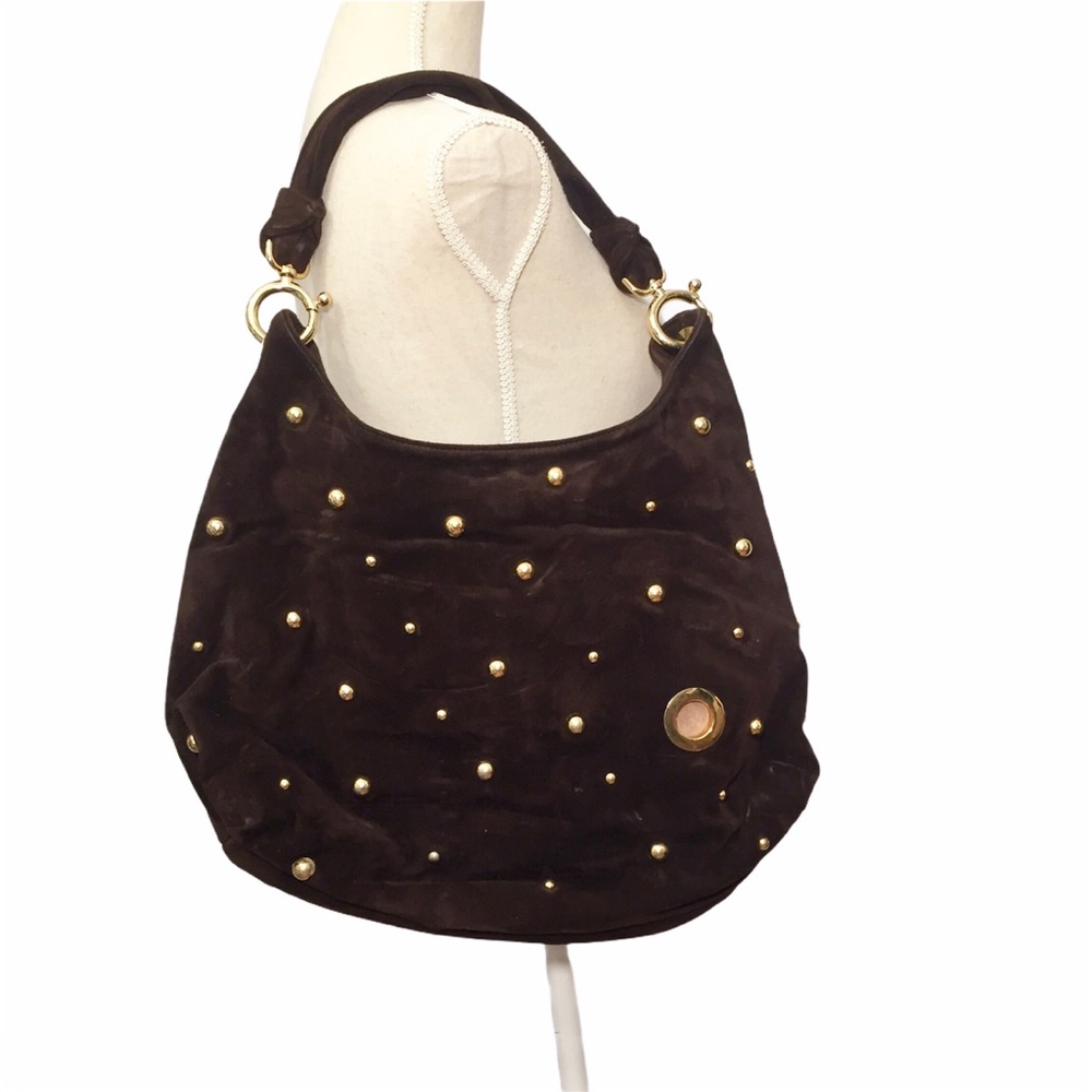Goldenbleu Gold Studded Brown Suede Leather Purse